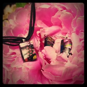 Blown Glass Necklace and Earring Set